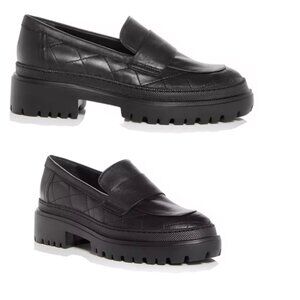 AGL Mary Quilted Leather Loafers Black Chunky Heel Women Size 38